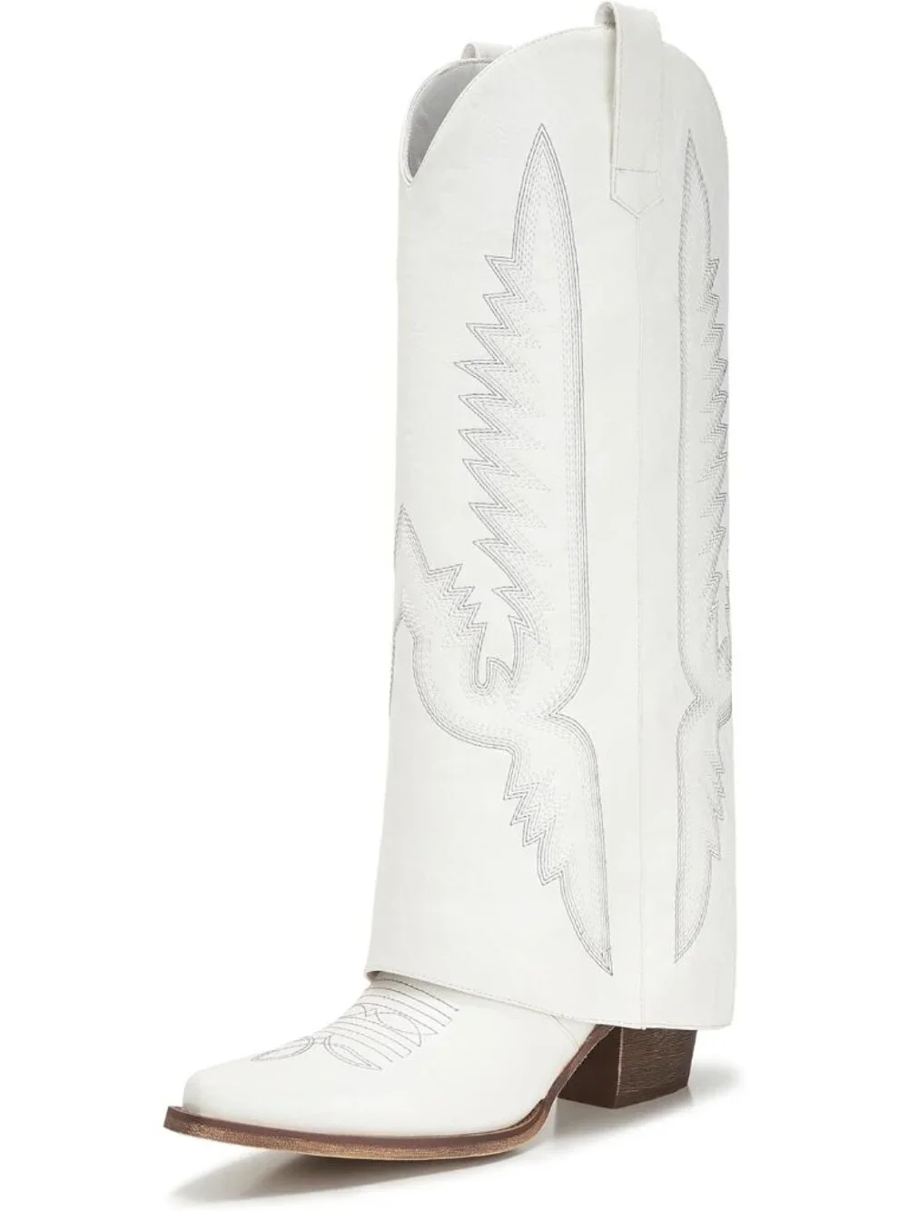 Women's White Pointed Toe Wedge Heel Side Zipper Knee High Shark Boots